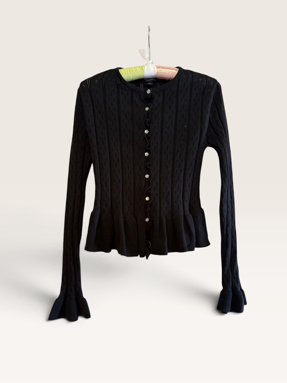 Black Peplum Cable-Knit Button Cardigan Sweater w Star Buttons Whimsigoth Cute